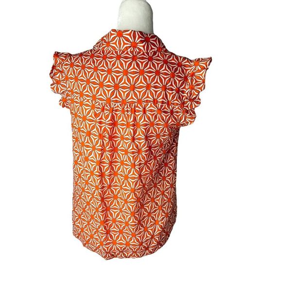 Charter club luxury linen button up blouse ruffle sleeve M - Picture 4 of 6